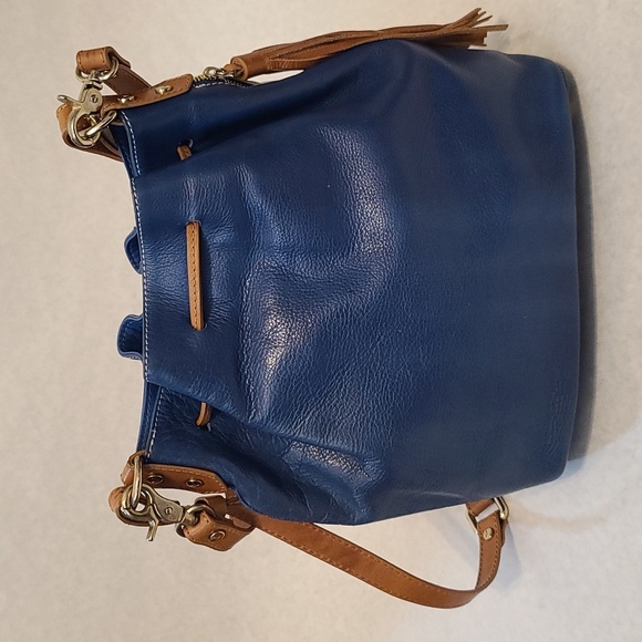 PIKOLINOS Blue and White Genuine Leather Shoulder Bucket Bag - Picture 6 of 16